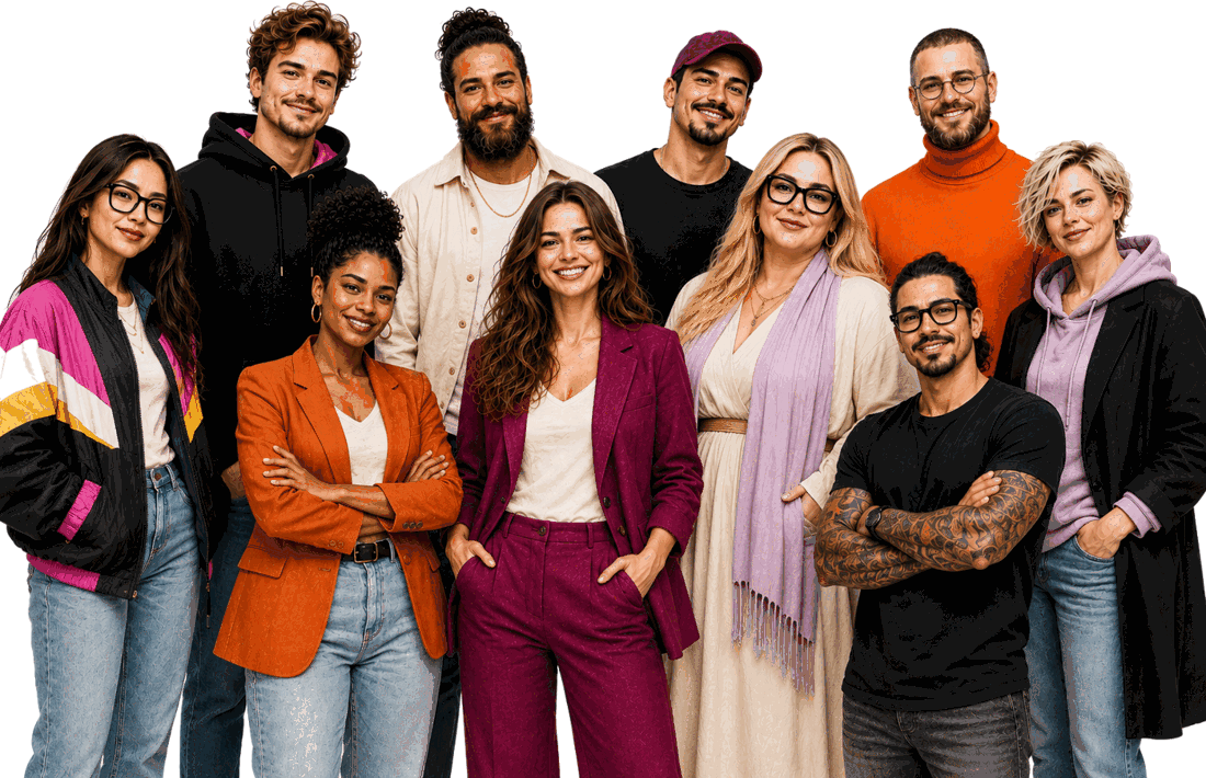 Die zehn Agenten der TALAVY Social Suite: KIM, BRAD, HUGO, VITO, PIPPA, CARO, NELLY, TRENT, KATHI und CAMPINO